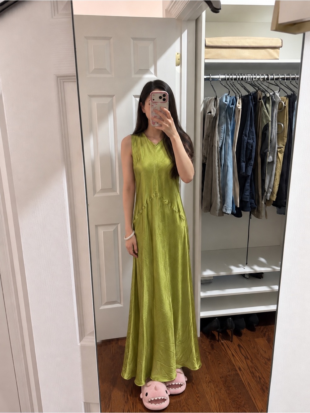 Zara Lime Green Satin-Effect Maxi Dress
